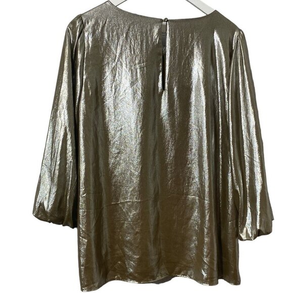 Ann Taylor Medium Gold Bronze Lame Top 3/4 Sleeves Womens Blouse Holiday - Picture 4 of 9